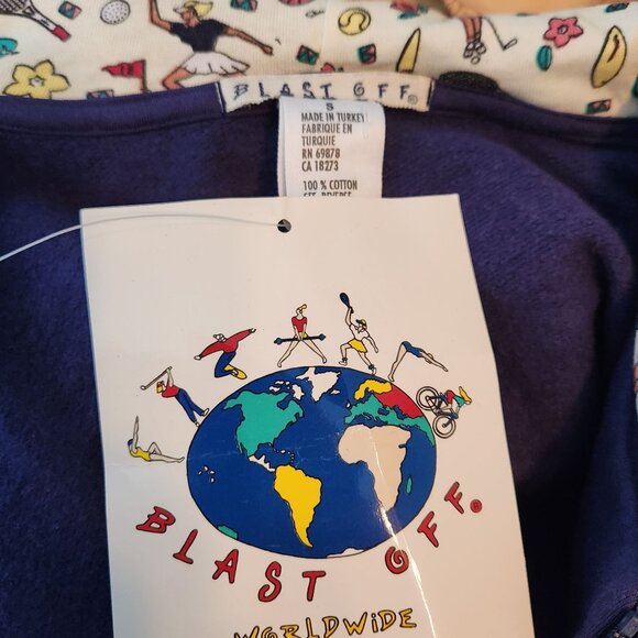 Vintage 80s Sporty Hoodie Sweatshirt Blue Zip Front S/M Deadstock 90s retro - Picture 2 of 6